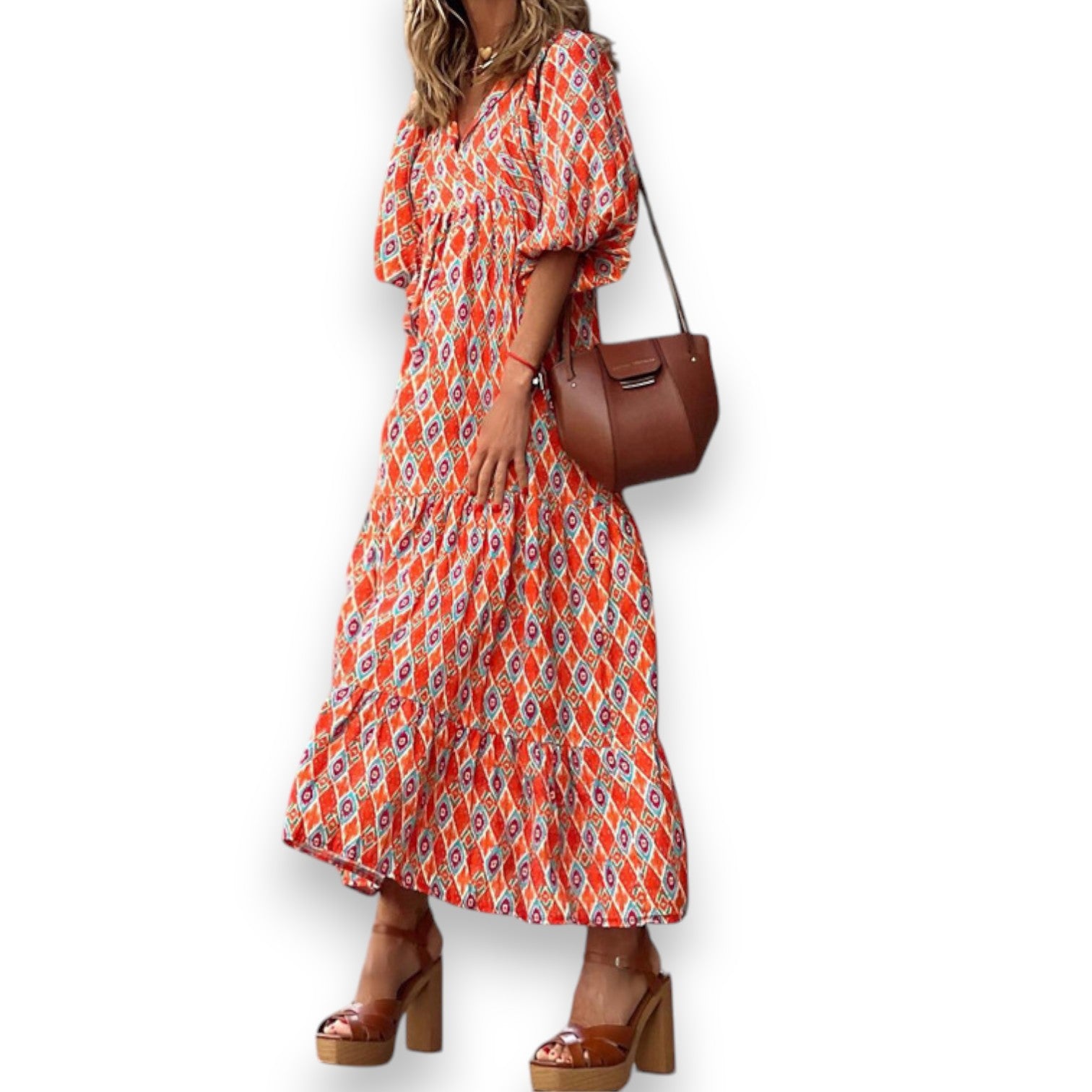 Vestido Largo Bohemio de Verano con Estampado Vintage