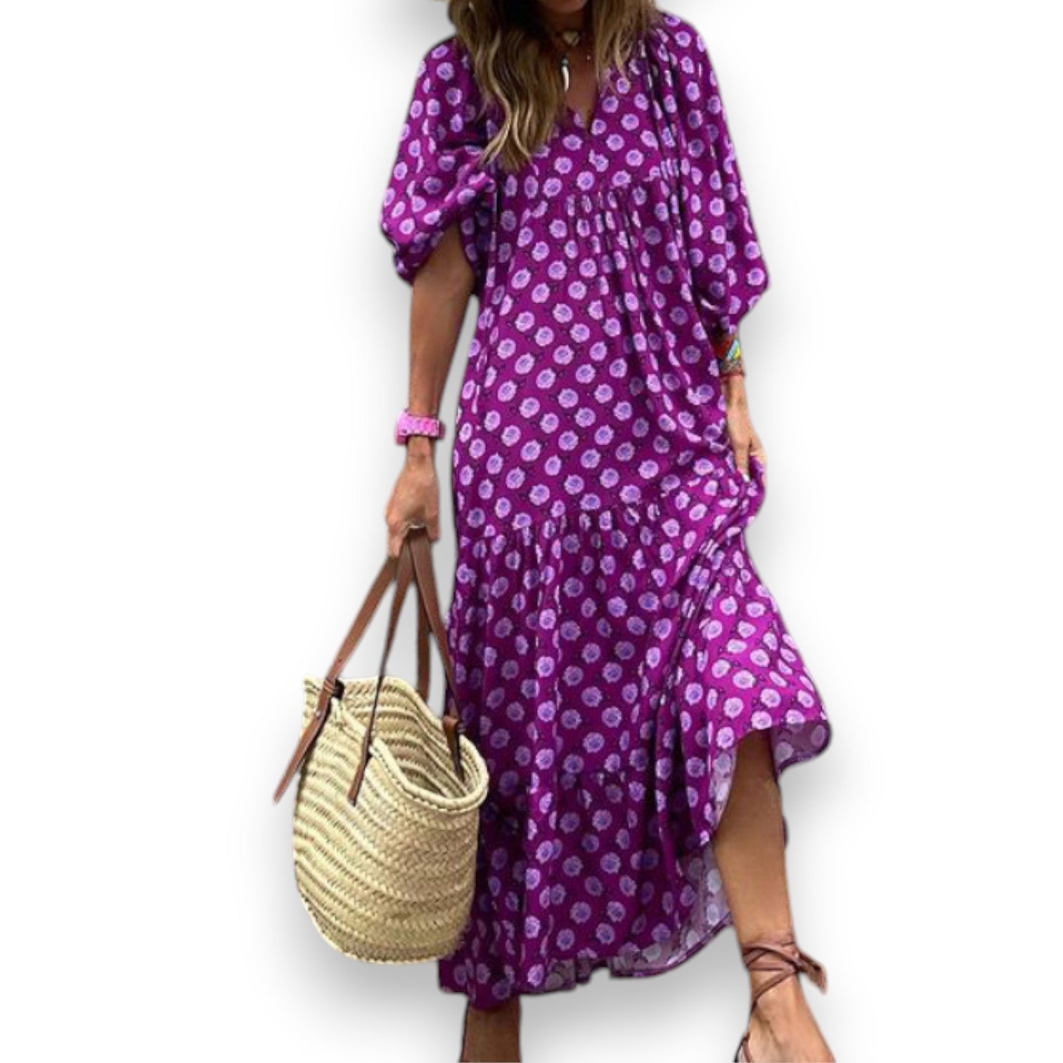 Vestido Largo Bohemio de Verano con Estampado Vintage