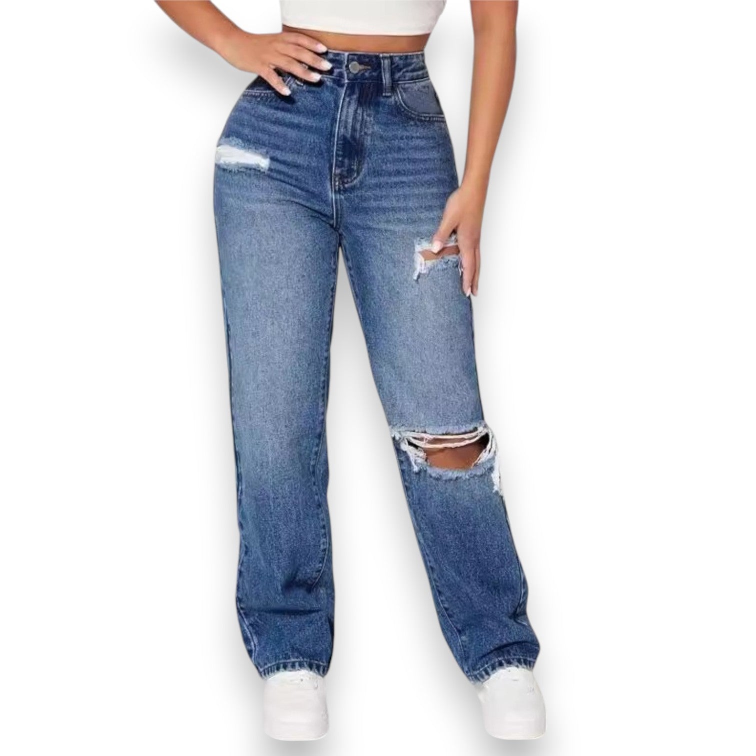 Jeans Rasgados de Pierna Recta