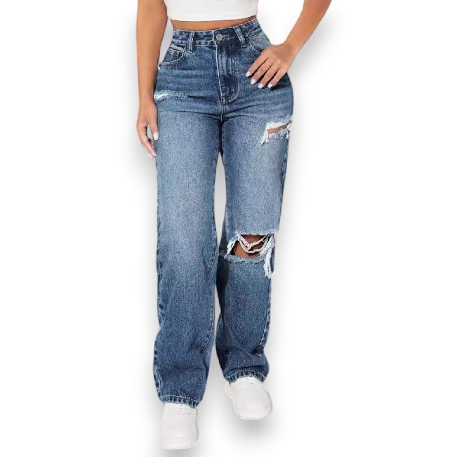 Jeans Rasgados de Pierna Recta