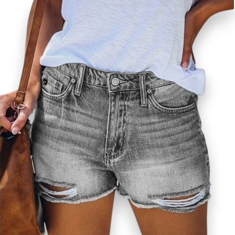 Shorts in Jeans con Frange e Strappi - Etnicool