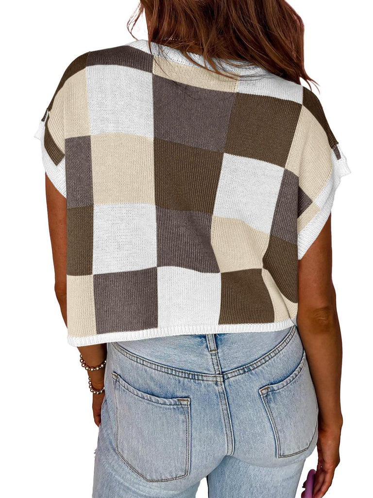 Maglione Girocollo a Blocchi di Colore con Motivo a Quadri - Etnicool