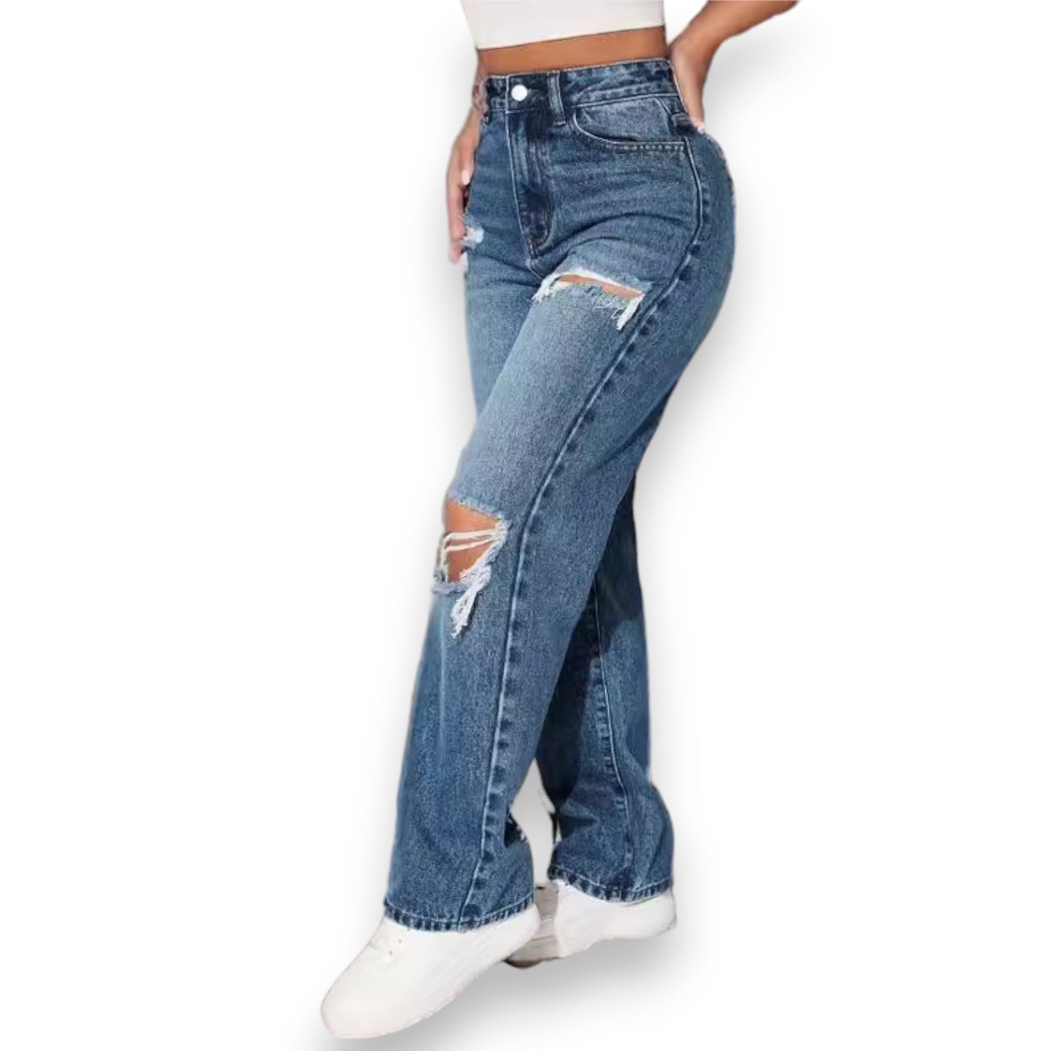 Jeans Rasgados de Pierna Recta