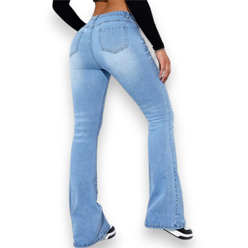 Jeans de Corte Slim para Mujer con Diseño Acampanado