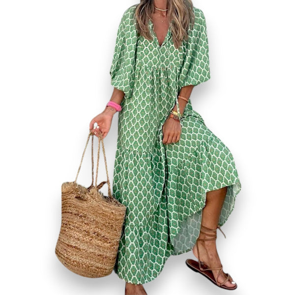 Vestido Largo Bohemio de Verano con Estampado Vintage