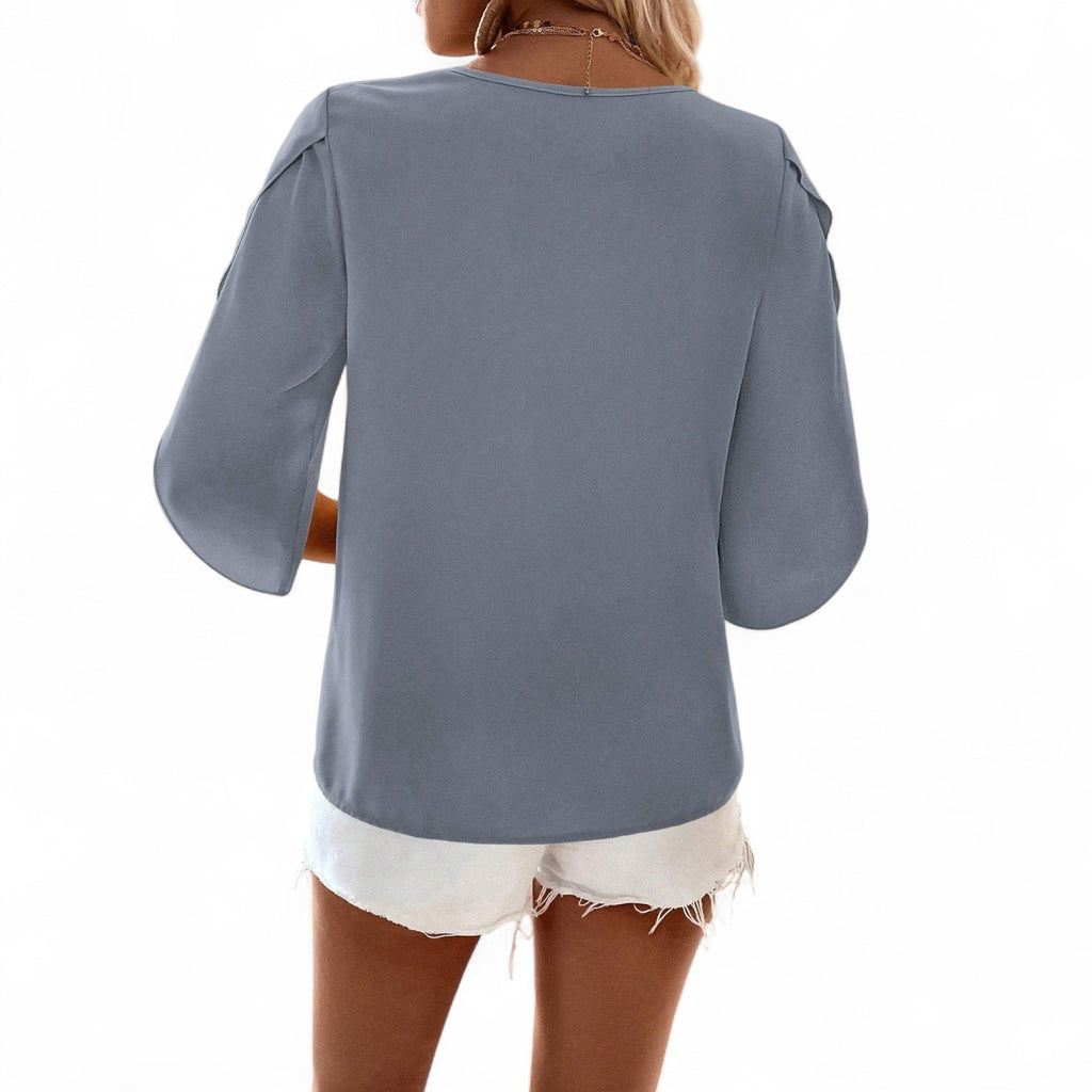 Blusa con Scollo Asimmetrico e Maniche a Petalo - Etnicool