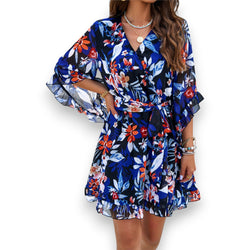 Vestido Corto de Verano con Estampado Floral y Volantes