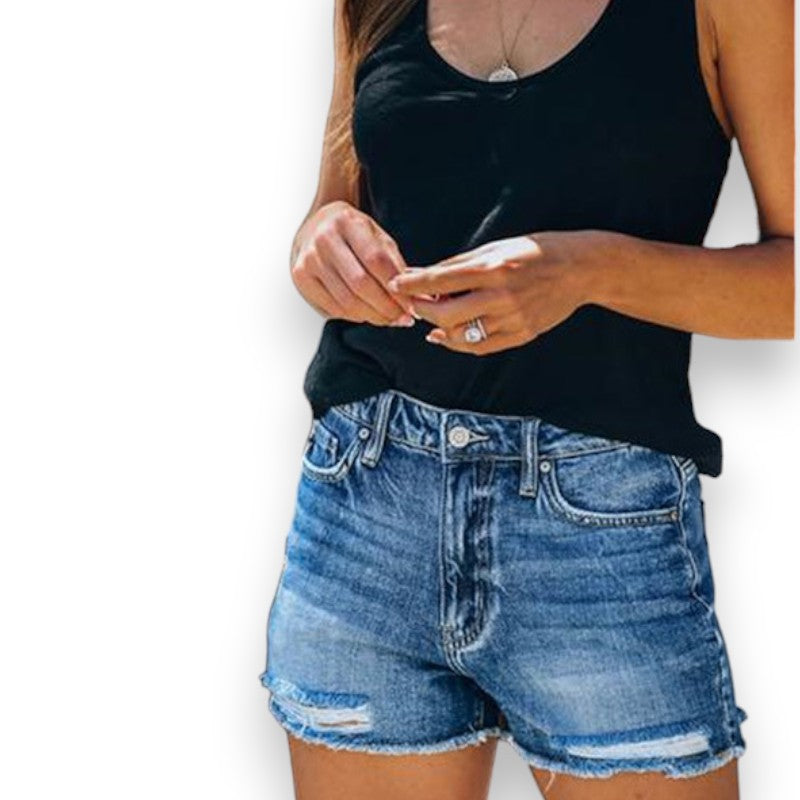 Shorts in Jeans con Frange e Strappi - Etnicool