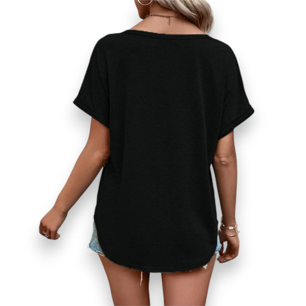Blusa Estiva con Scollo a V e Maniche Corte con Bottoni - Etnicool