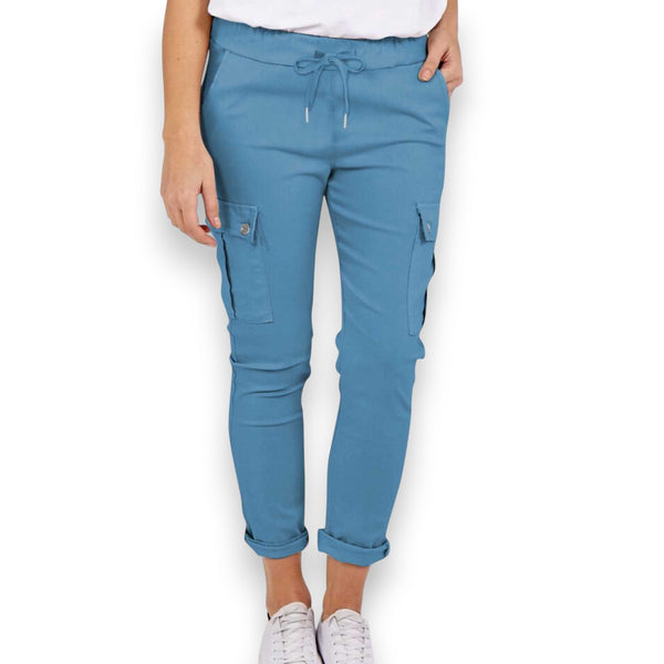 Pantalones Cargo Casuales con Bolsillos y Cordón en la Cintura