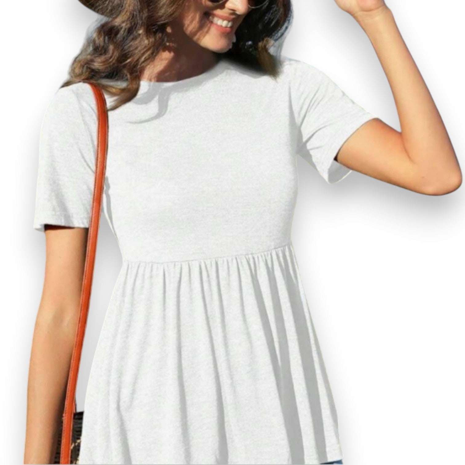 T-Shirt da Donna a Maniche Corte con Volant sull'Orlo - Etnicool